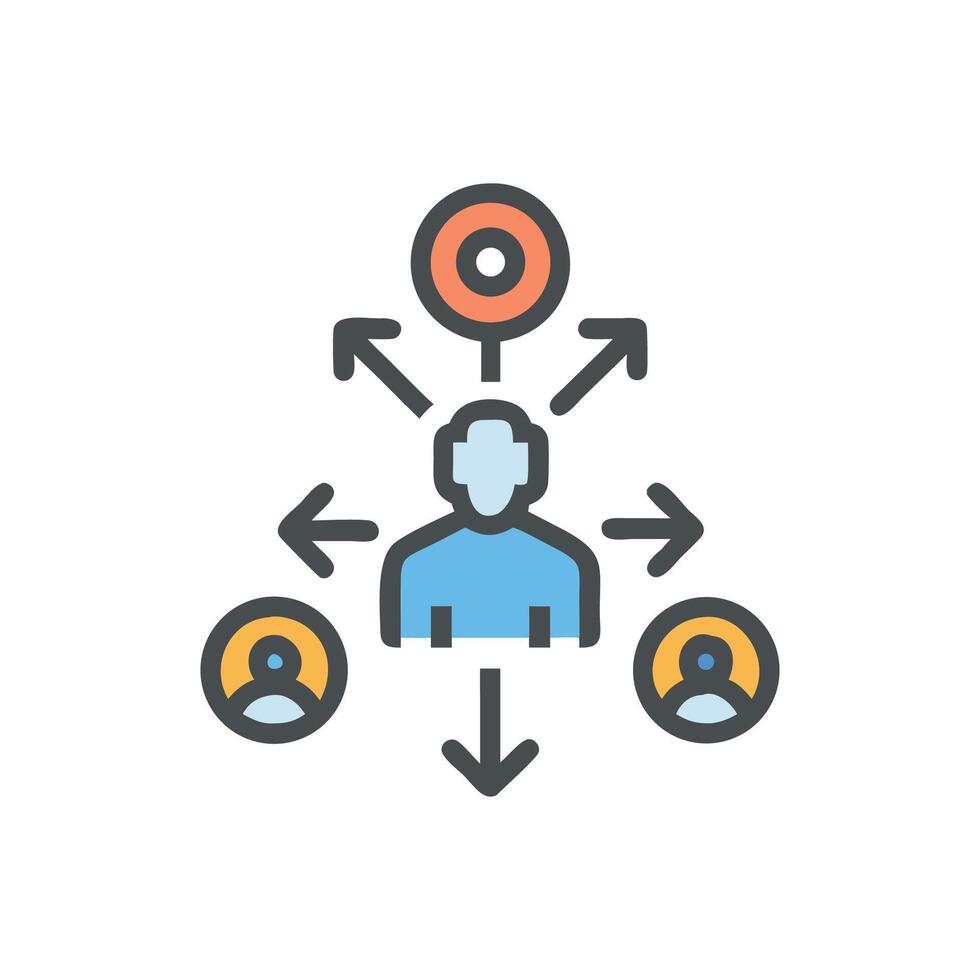 Flat icon depicting hierarchical communication or organizational structure network vector