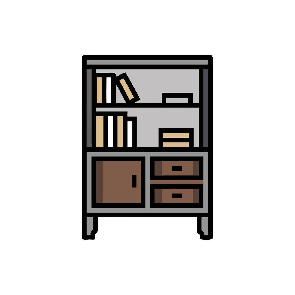 Stylized bookcase illustration with books and drawers design concept vector