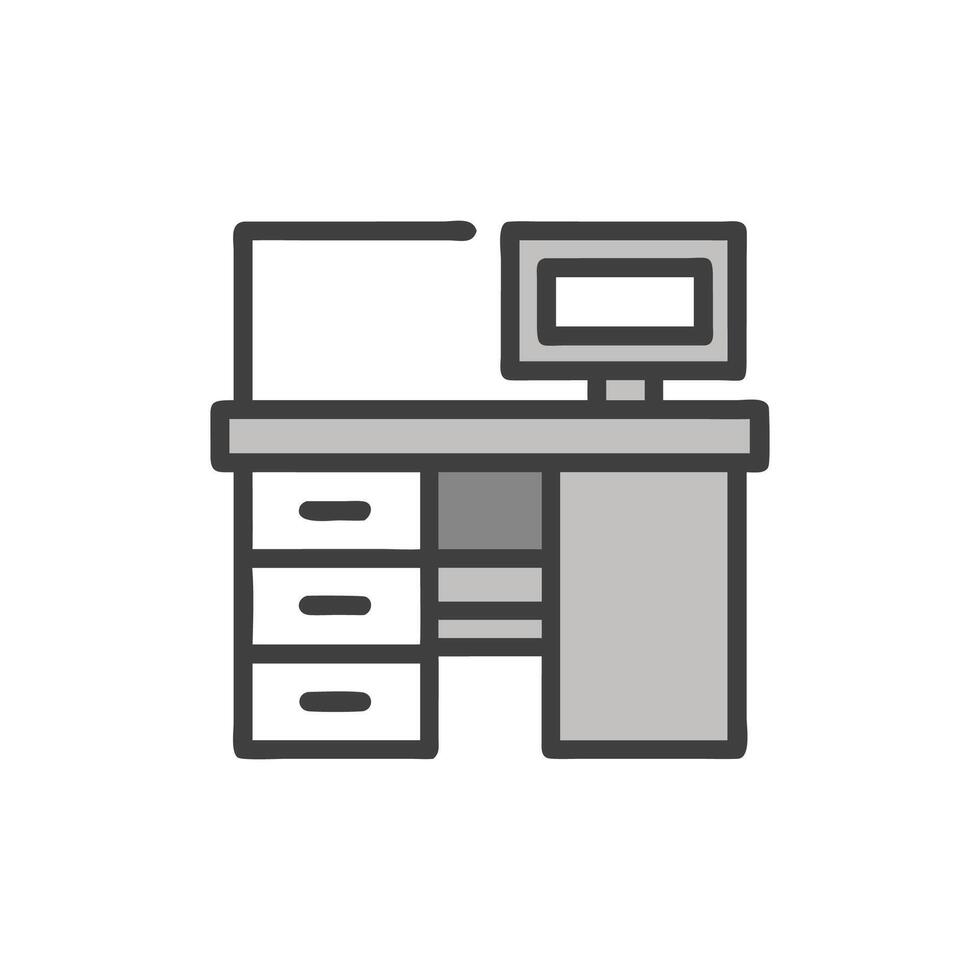 Minimalist desk with computer and drawers illustration icon vector