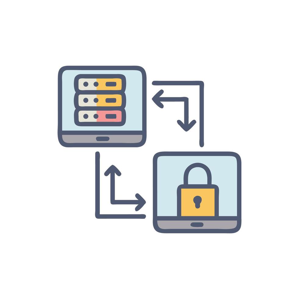Data transfer with security between devices concept flat design vector