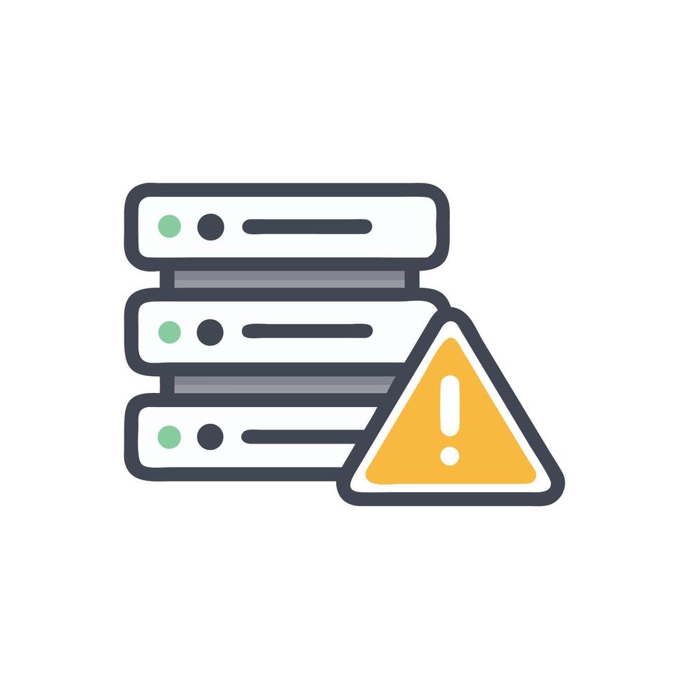 Server Error Flat Icon with Warning Sign Graphic vector