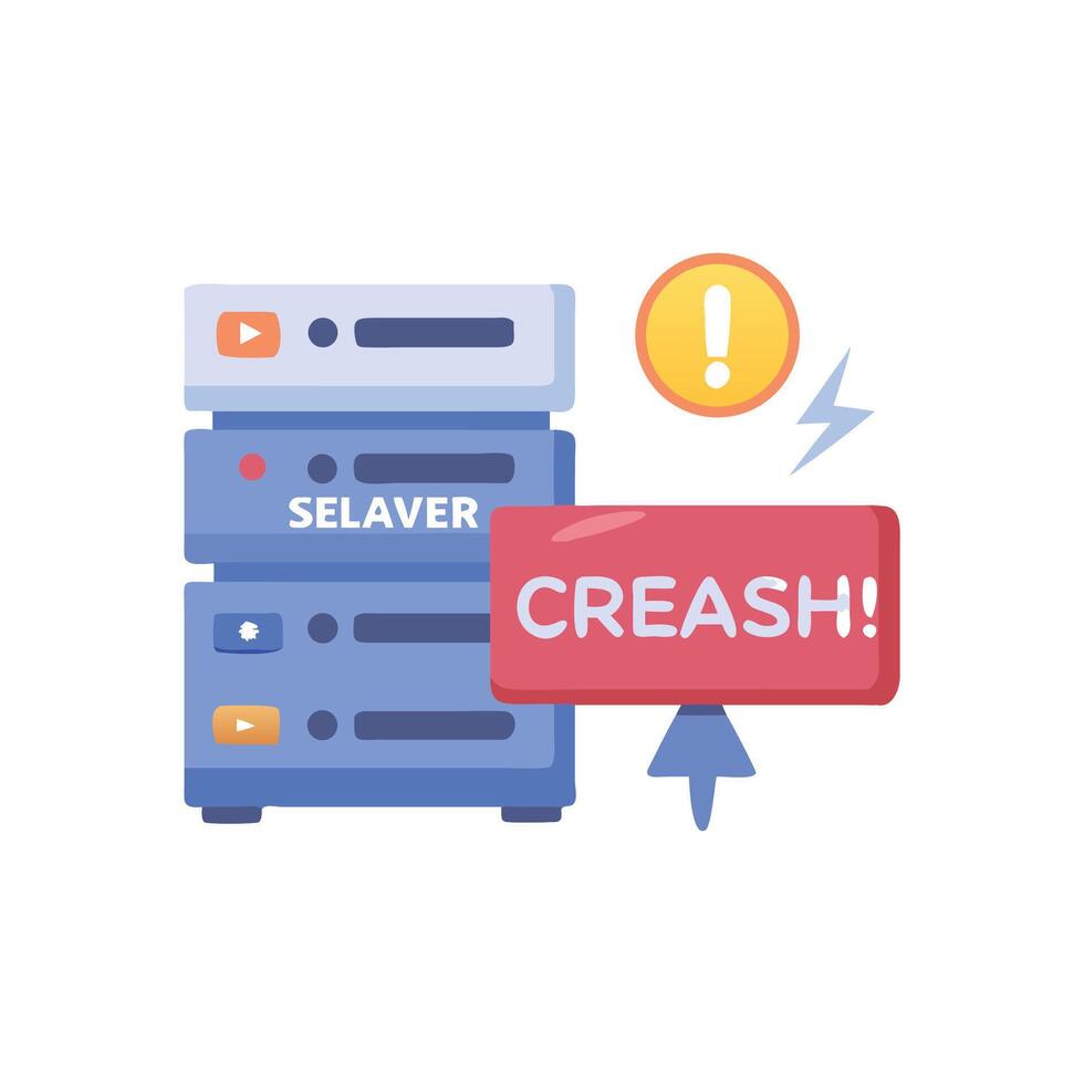 Illustration of server crash or malfunction with exclamation point vector