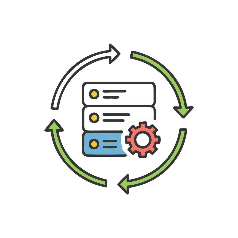 Data management cycle with server configuration and flow diagram vector