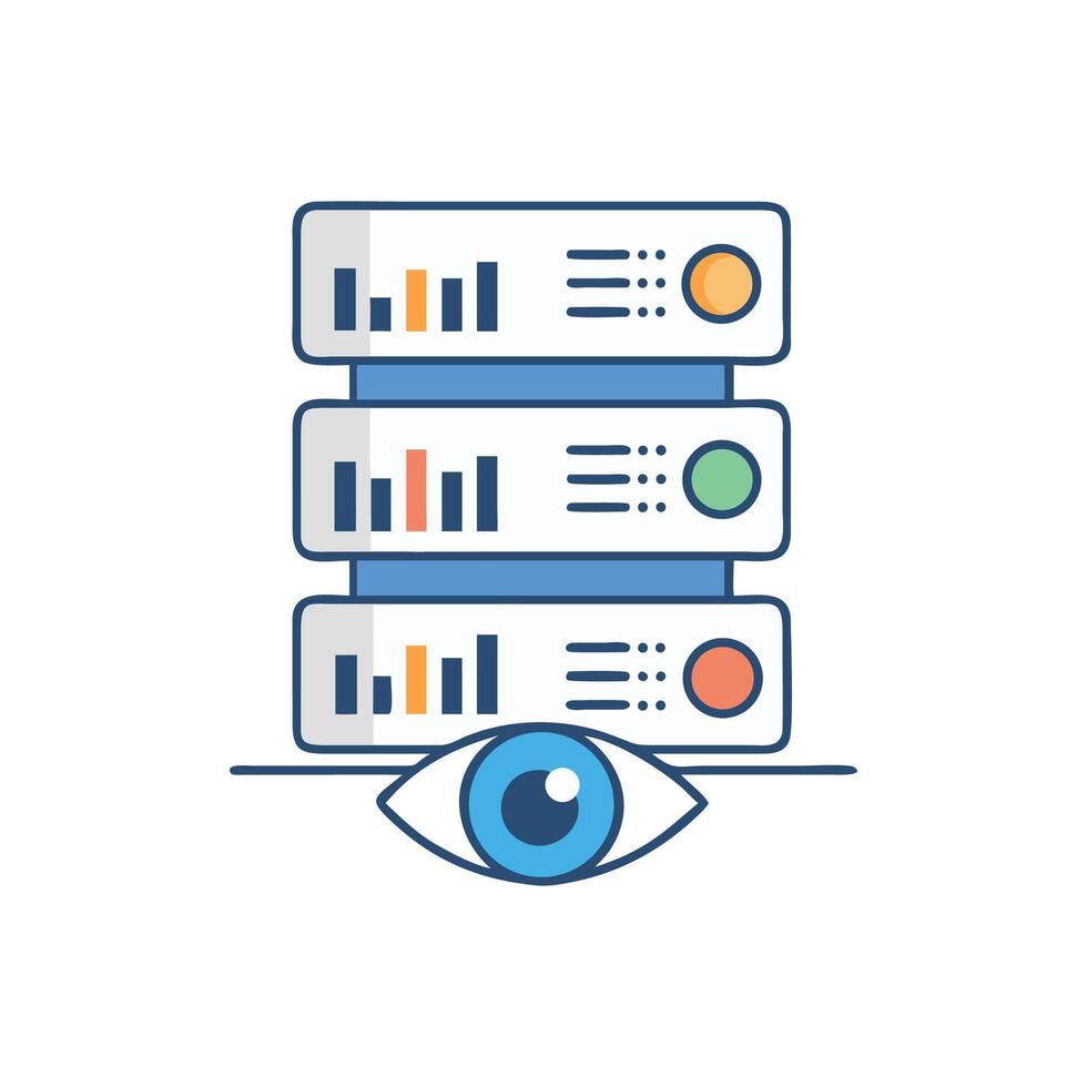 Data monitoring with stacked servers and visual surveillance focus vector