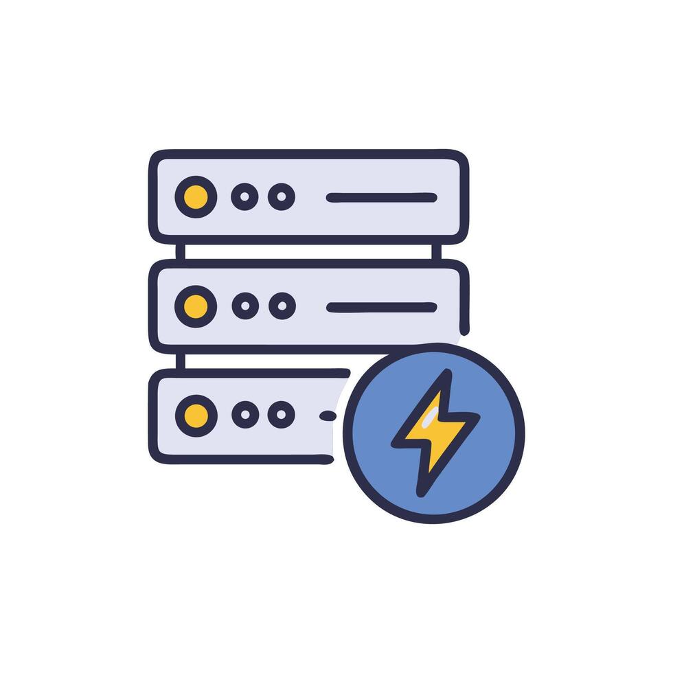 Database servers with lightning bolt indicating speed or power vector