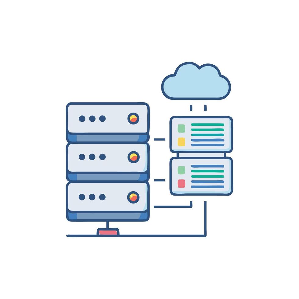Illustration of cloud computing servers and data flow connection vector