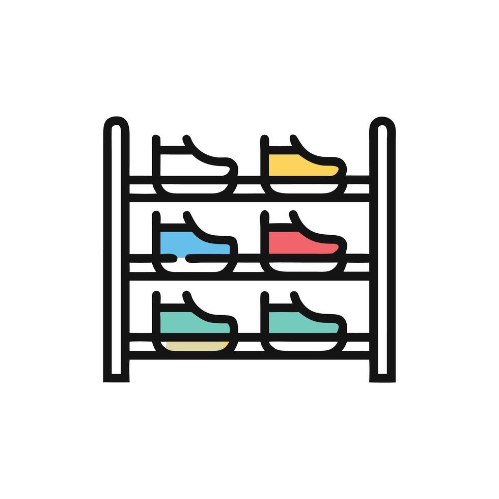 Colorful Shoe Rack Design with Assorted Sneakers Displayed vector