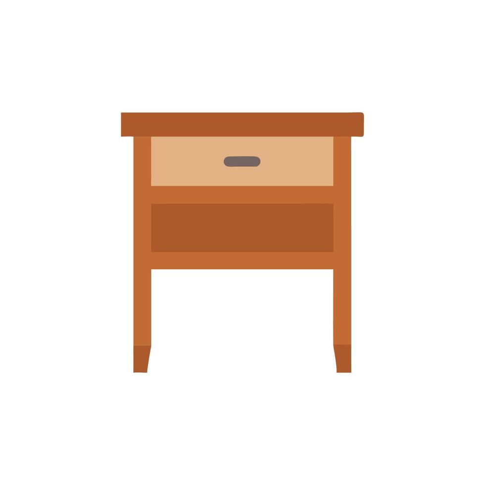 Flat design illustration of a brown wooden nightstand table vector
