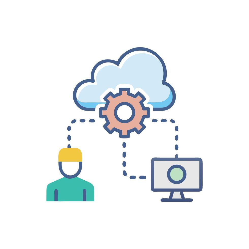 Cloud Computing with Cogwheel and Computer Illustration Icon vector