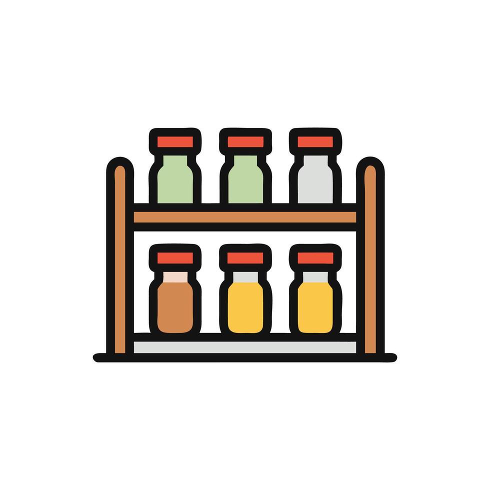 Shelf with spices in jars, flat design illustration vector