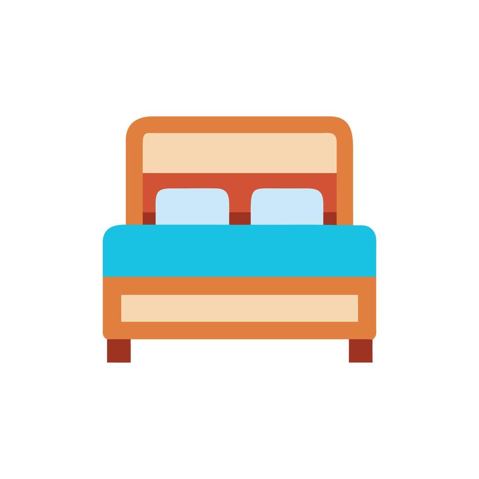 Stylized Double Bed Illustration with Turquoise Bedding and Pillows vector