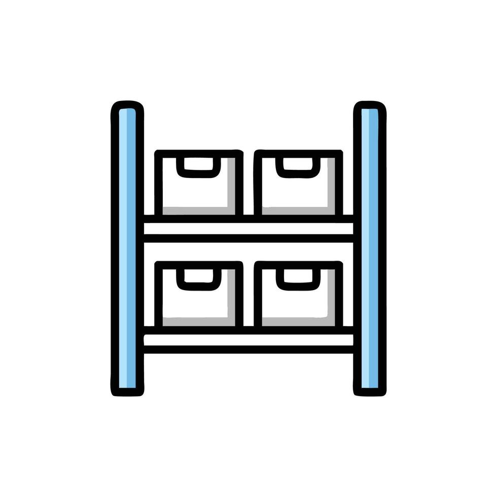 Abstract representation of shelving units between two blue frames vector