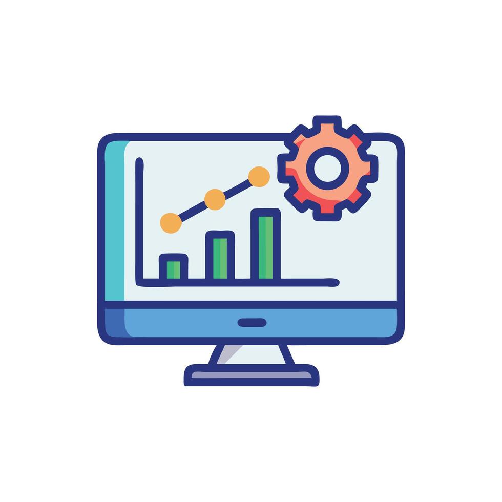Computer screen displaying data chart with gear icon vector