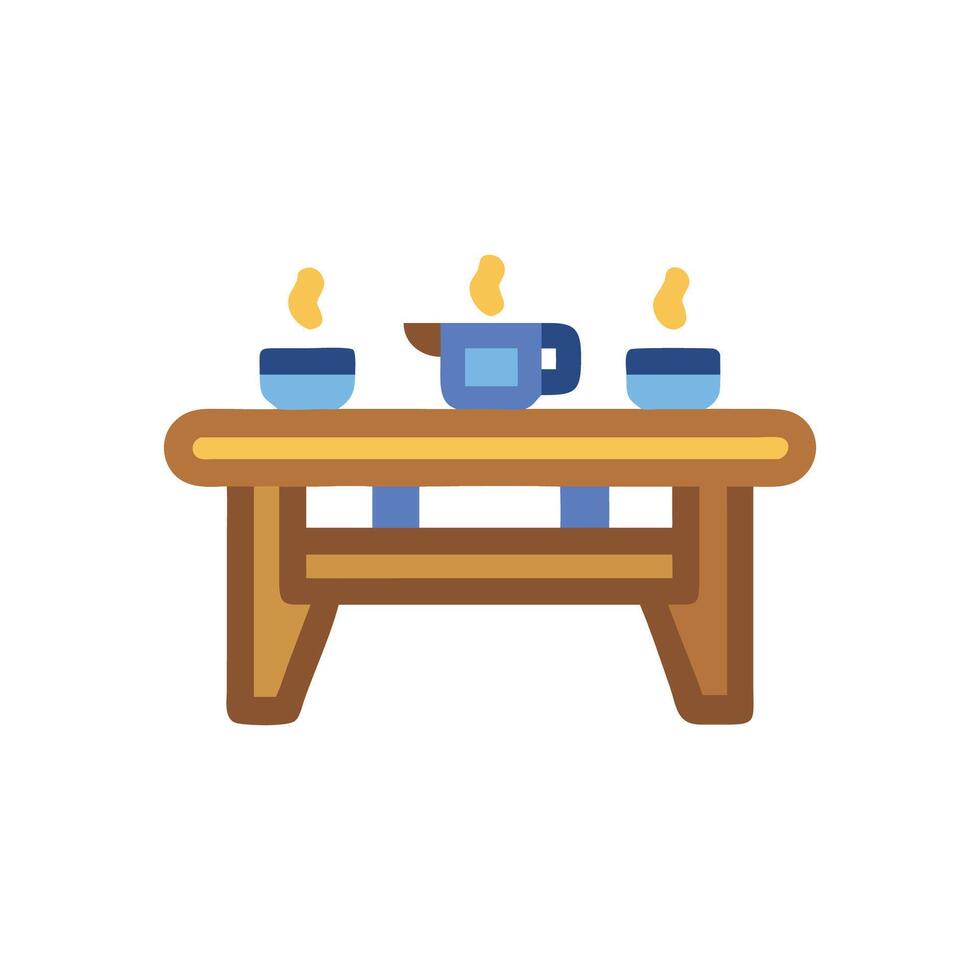 Stylized illustration of tea set on table in flat design vector