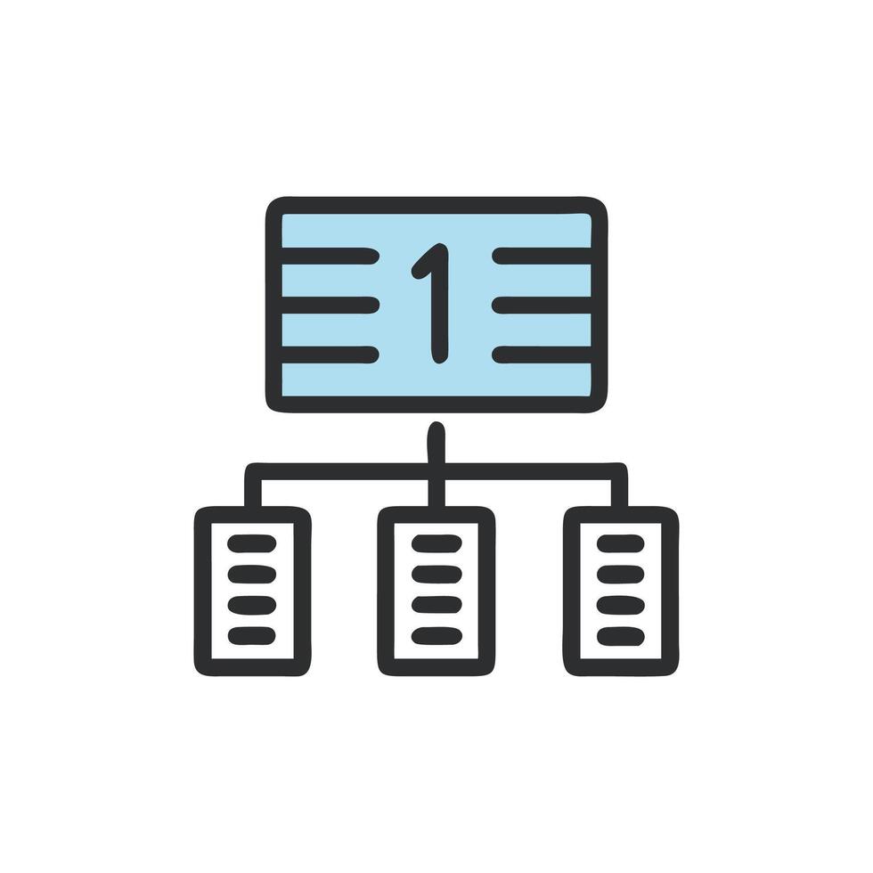 Process management chart showing data flow structure with first step vector