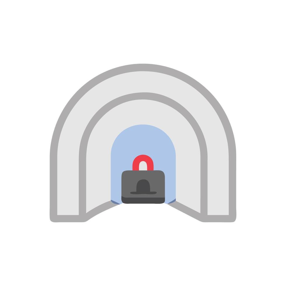 Stylized cave entrance with gray lock inside graphic design vector