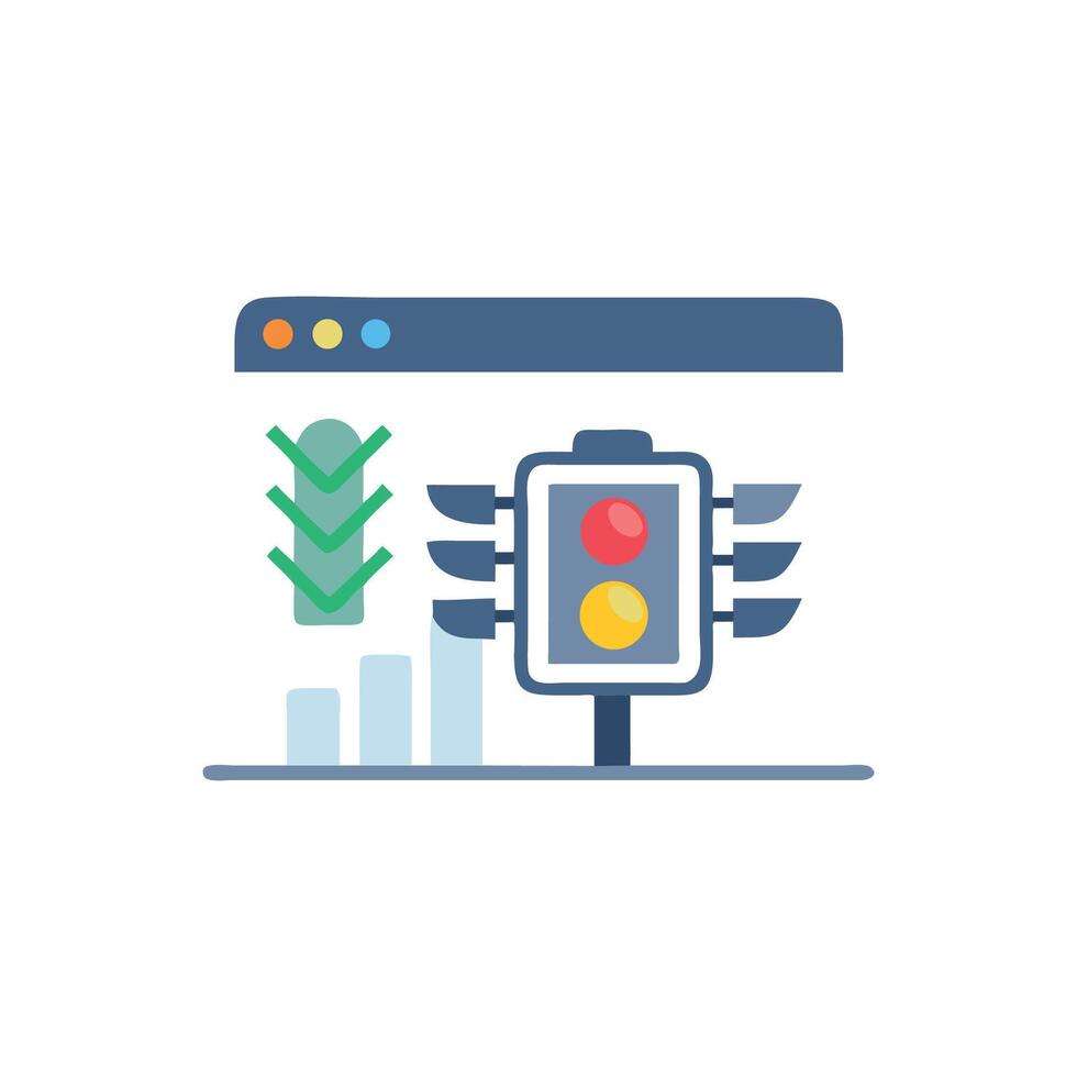 Traffic signal with graph showing website performance optimization vector