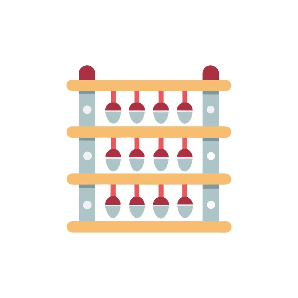 Organized fishing bobbers on a rack display for sale vector