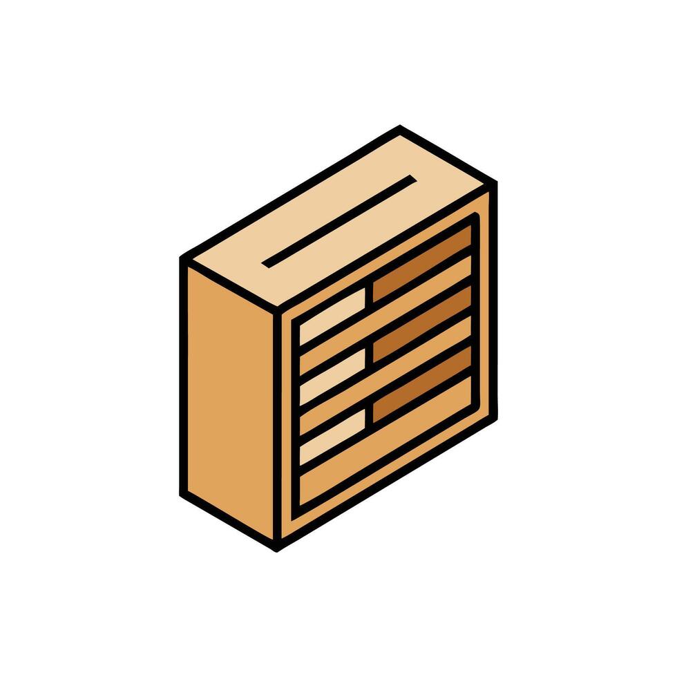 Isometric wooden cabinet drawer storage on isolated White Background vector