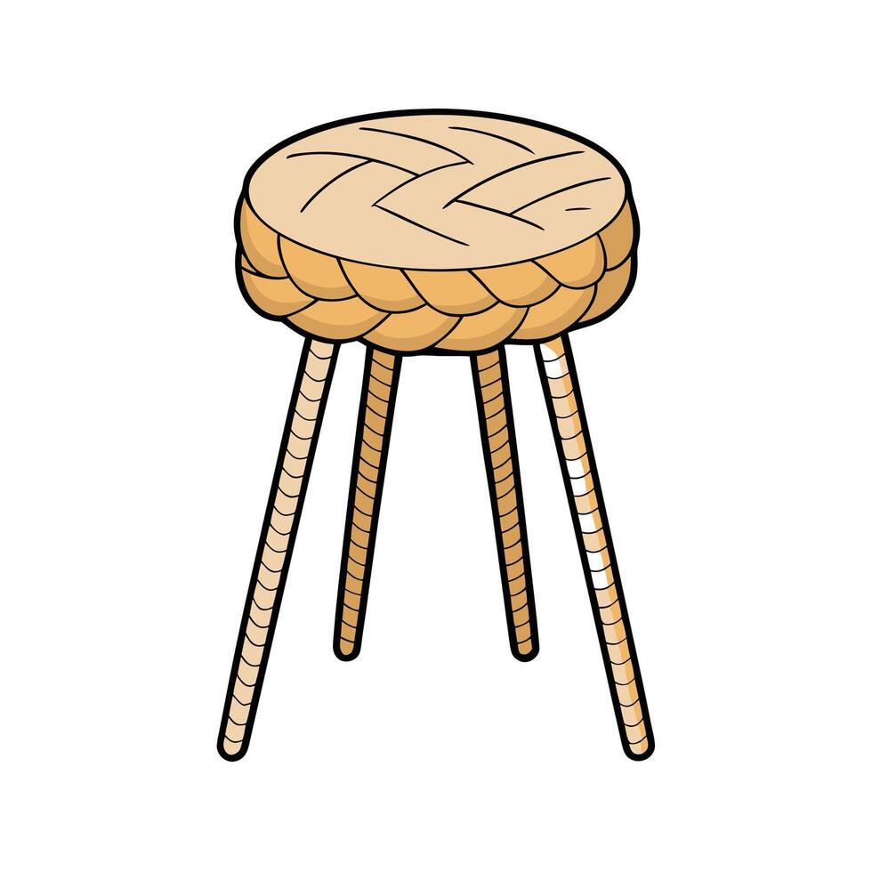 Natural Stool Design with Round Braided Rope Seat vector