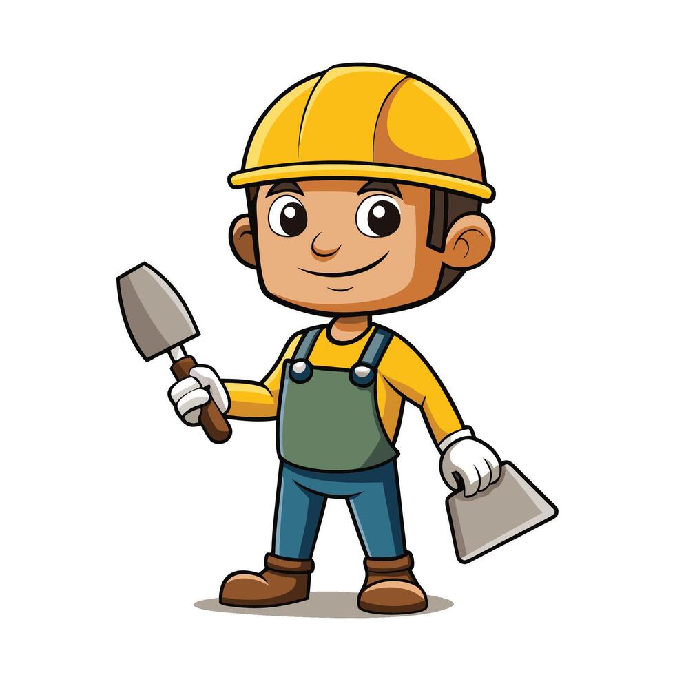 Construction Worker Holding Cement Trowel vector