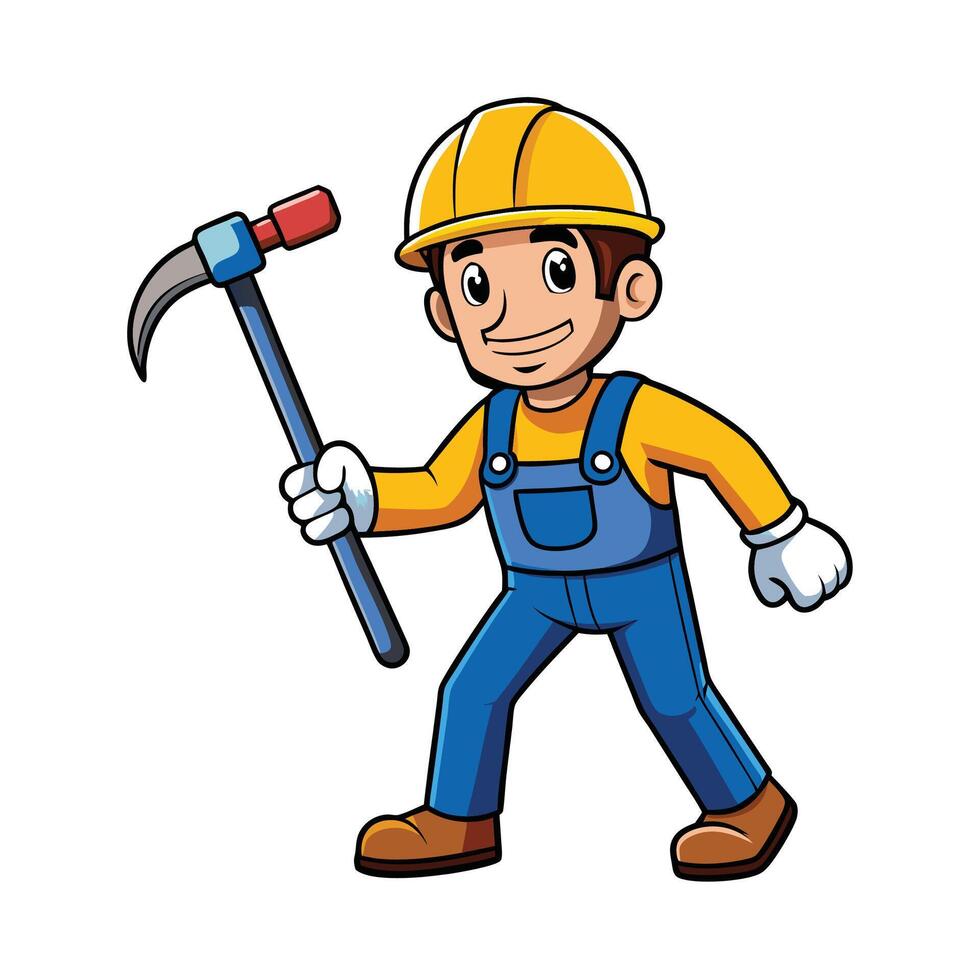 Cartoon Construction Worker with Pickaxe Tool Illustration Graphic vector