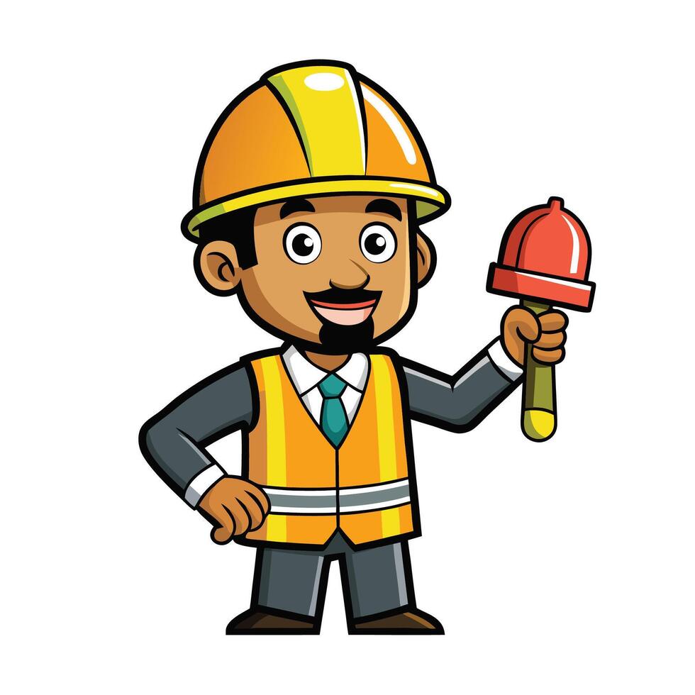 Cartoon construction worker holding a shovel in safety gear vector