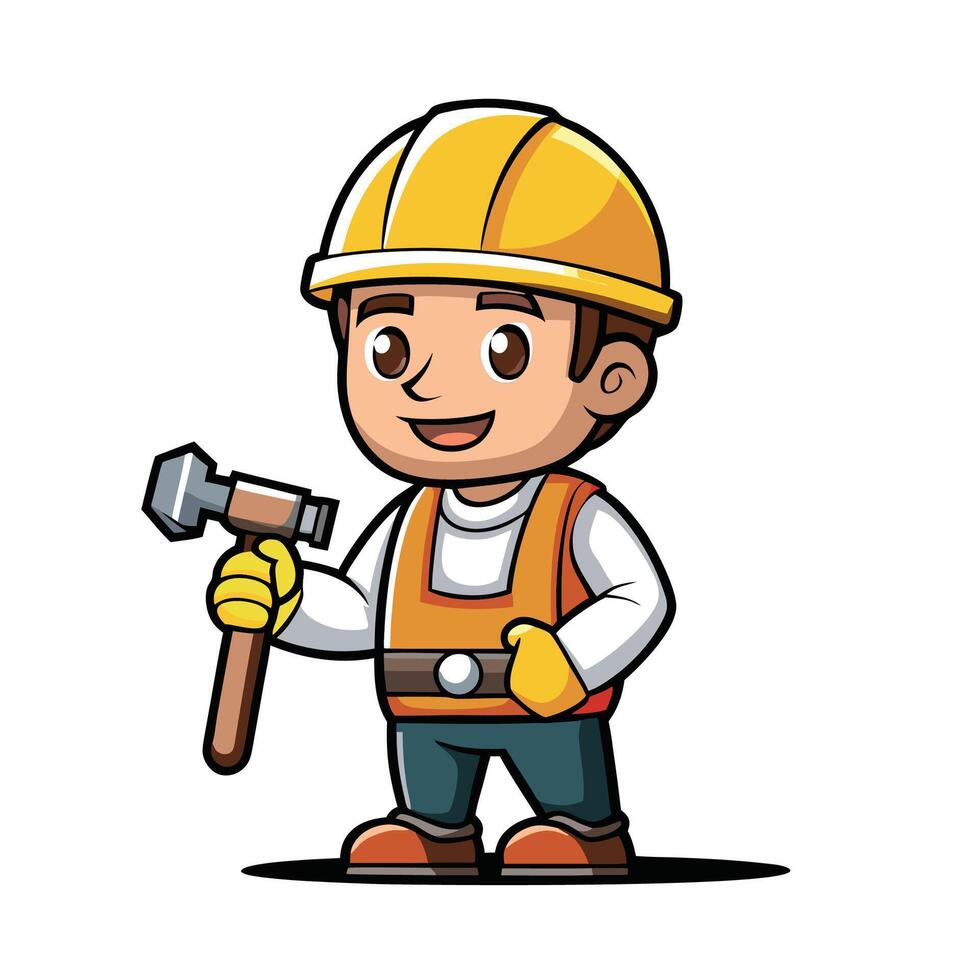 Cartoon Construction Worker with Hammer Ready to Build vector