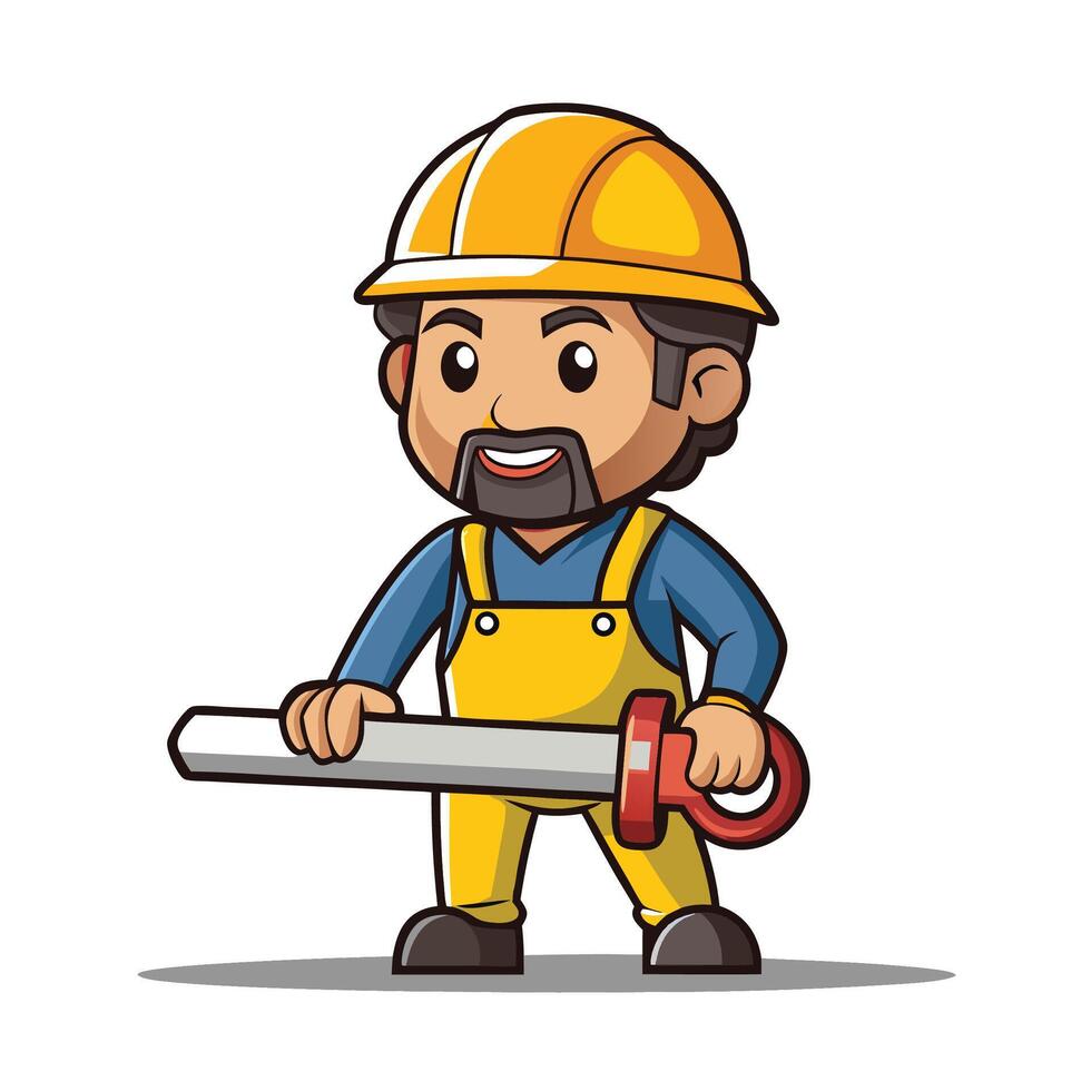 Construction Worker Holding Pipe Cutter vector