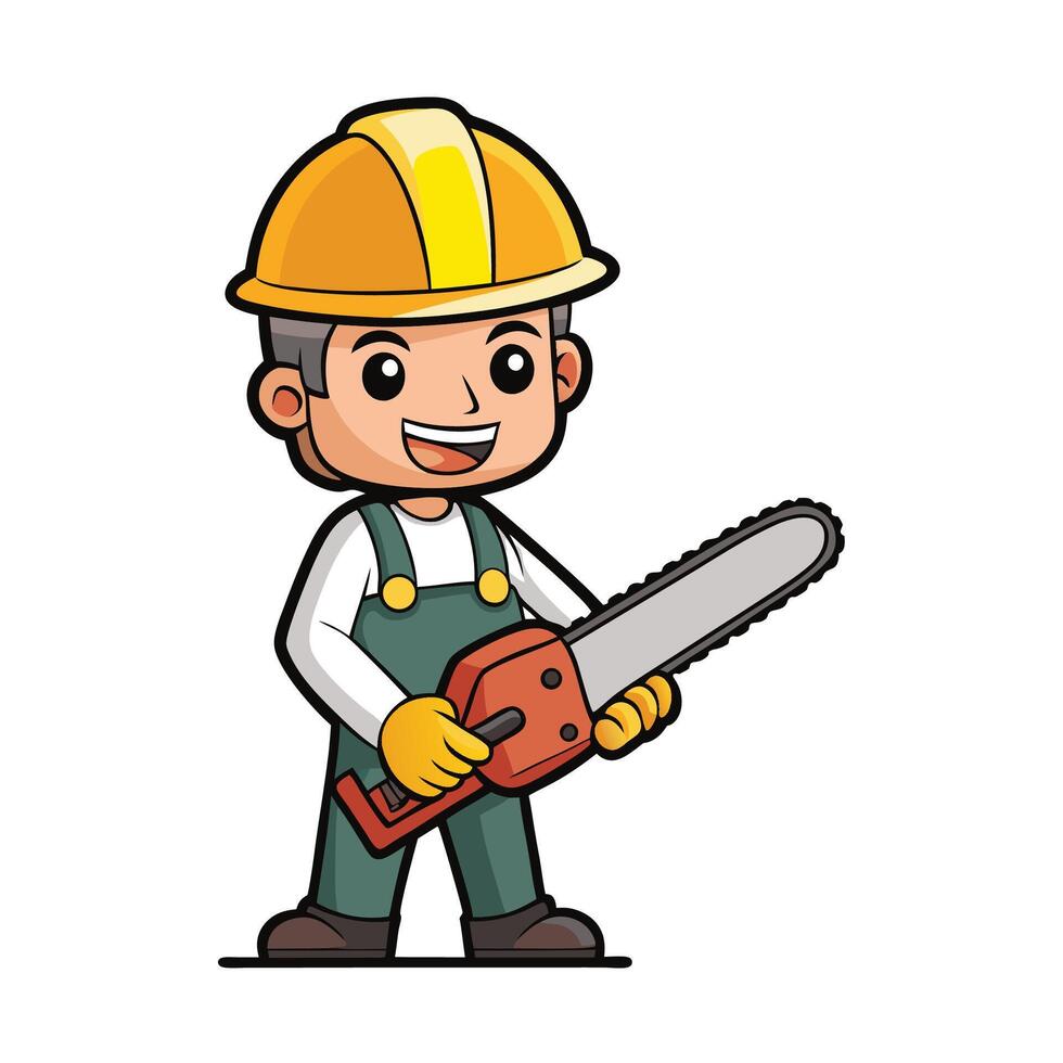 Construction Worker Holding Chainsaw vector