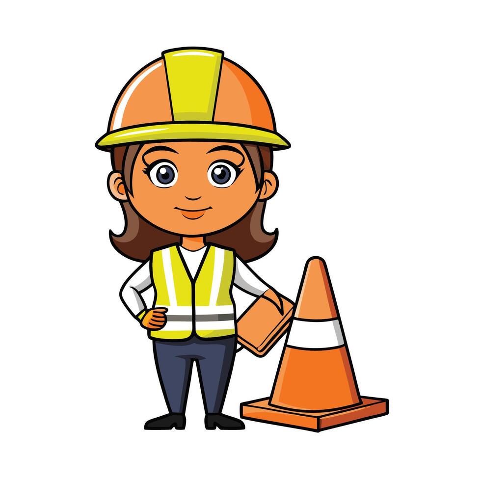 Female Worker with Safety Cone vector