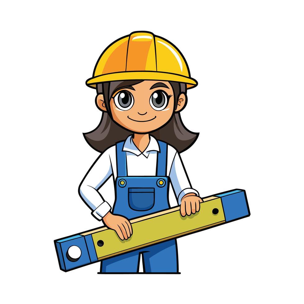 Female Worker Holding Spirit Level vector