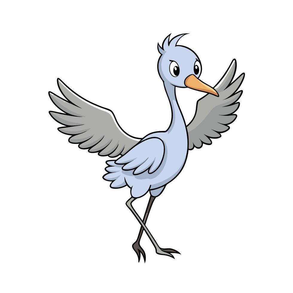 Cute Cartoon Crane Standing with Wings Open Illustration vector