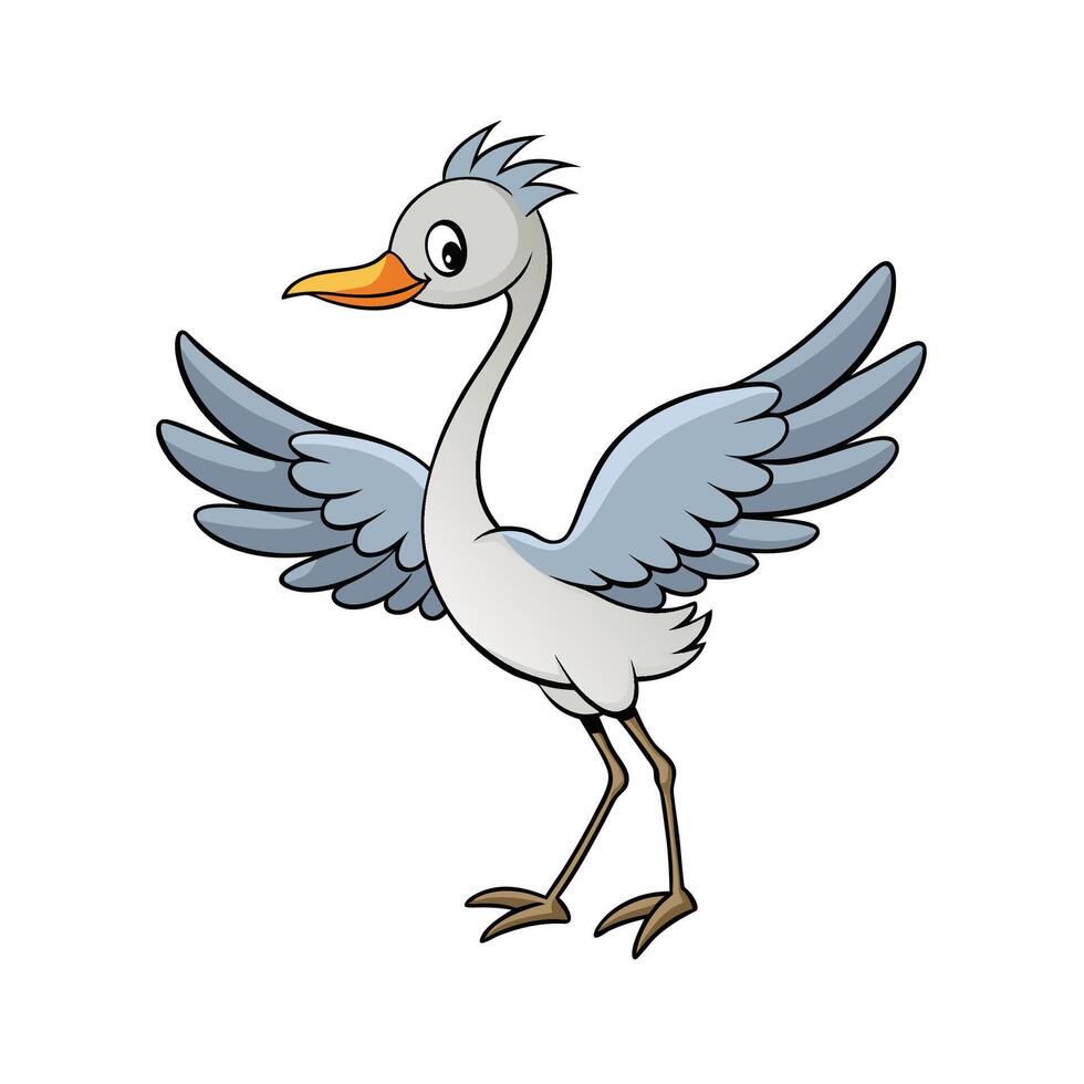 Cute Cartoon Heron Illustration with Open Wings vector