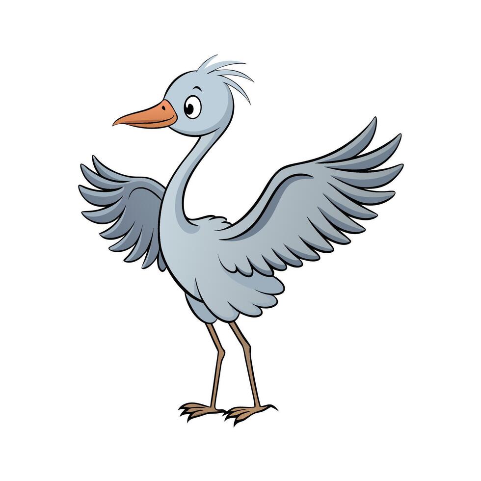 Cute heron bird cartoon illustration, bird with wings vector