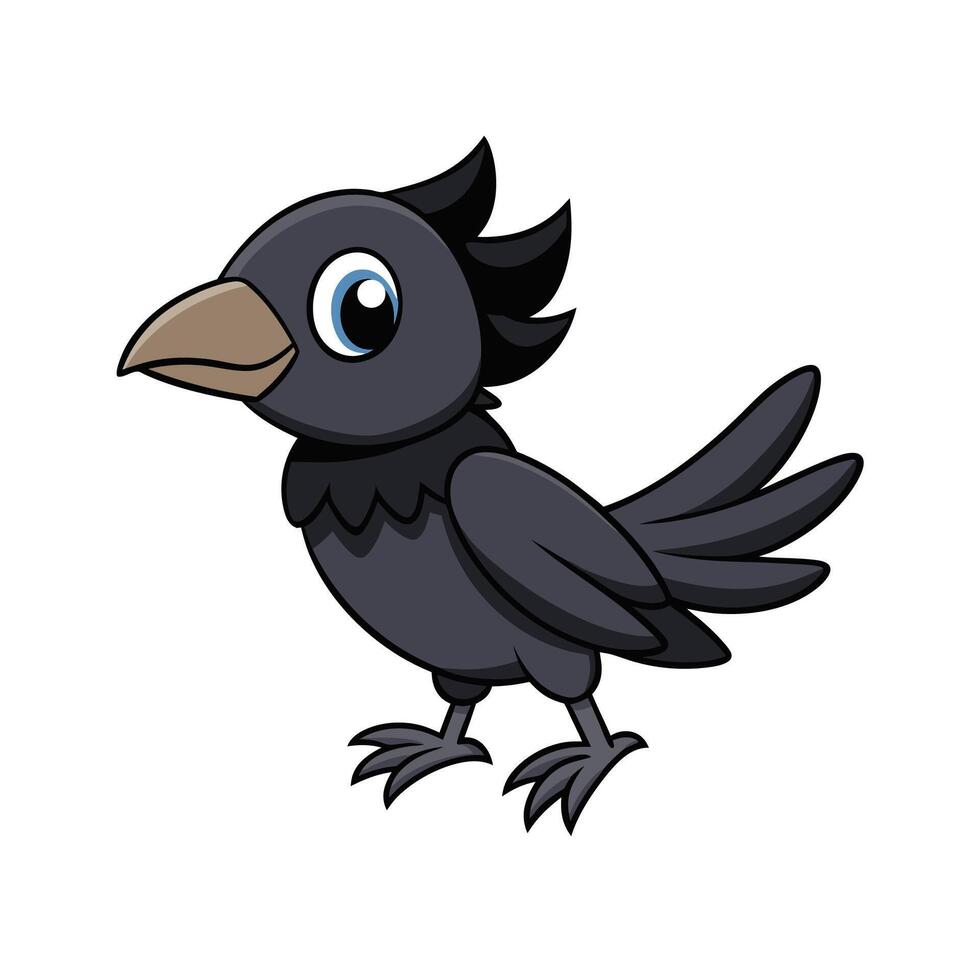 Cute Cartoon Crow Standing Isolated on White Background vector