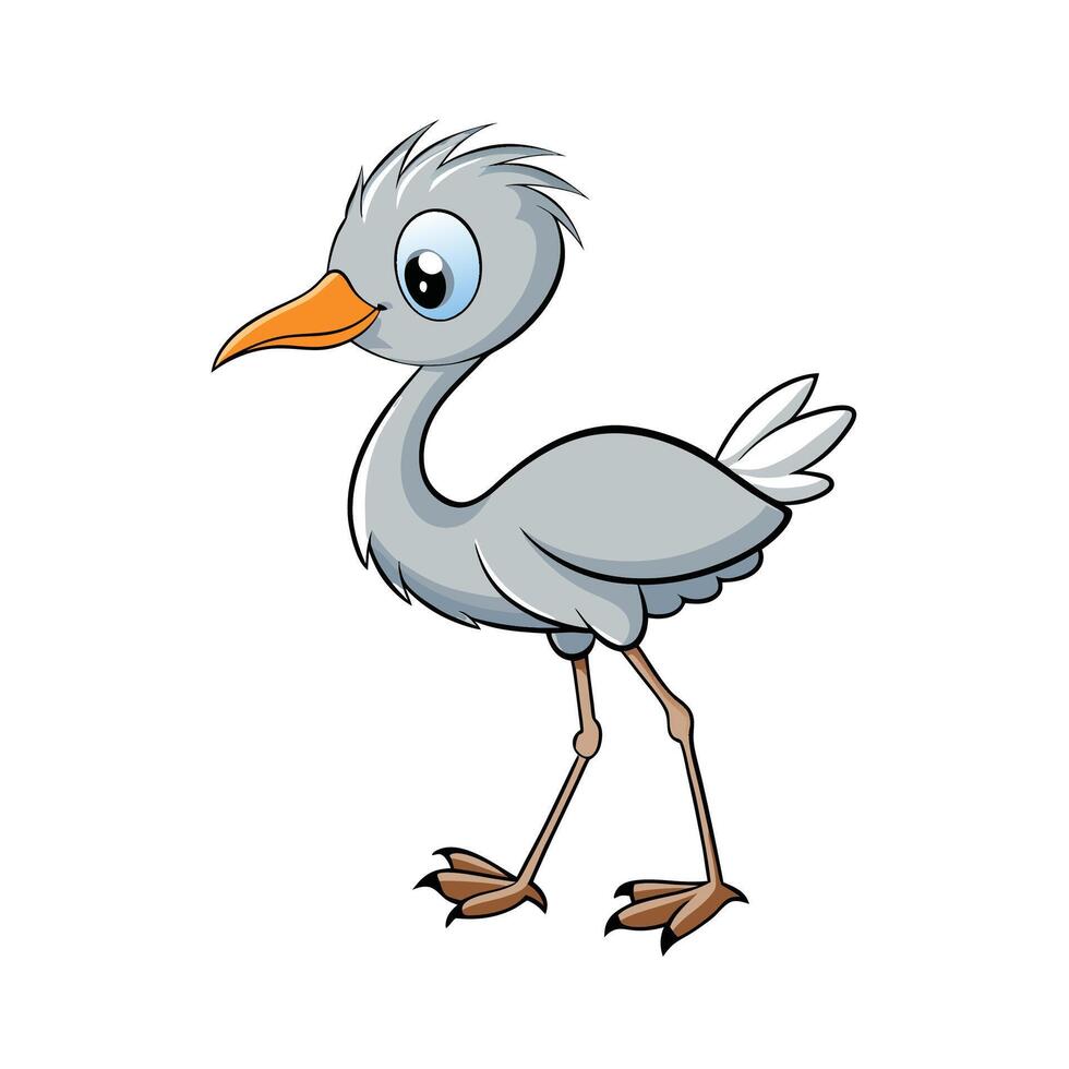 Cute cartoon heron illustration with white background vector