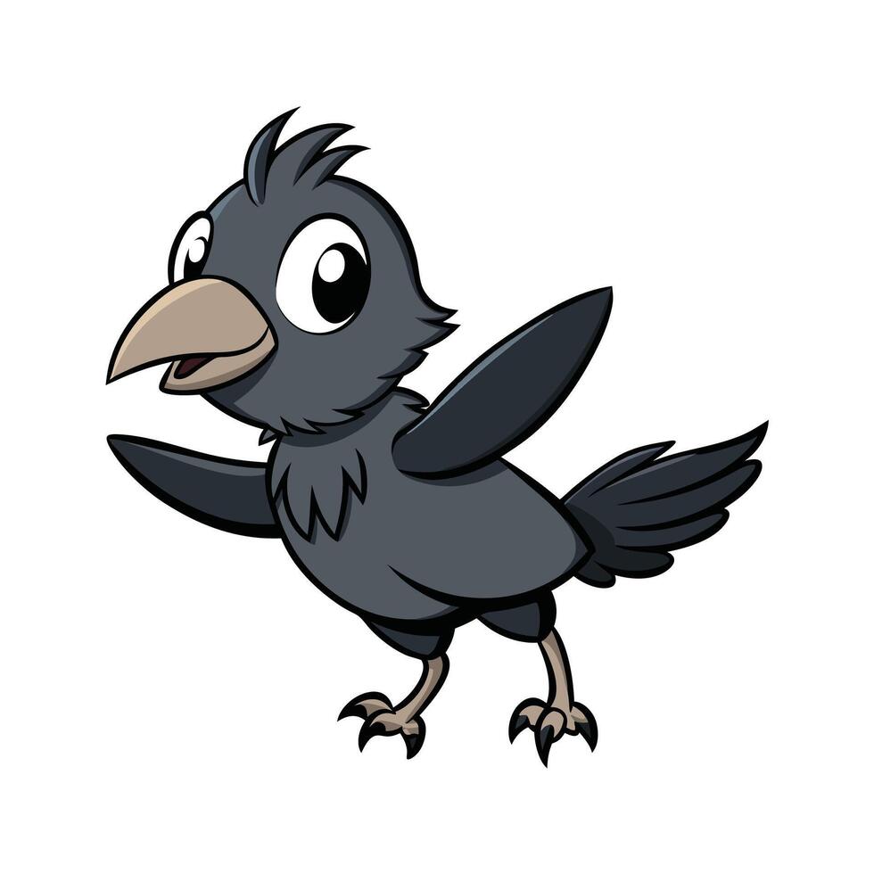 Cartoon crow illustration for kids, animation design vector