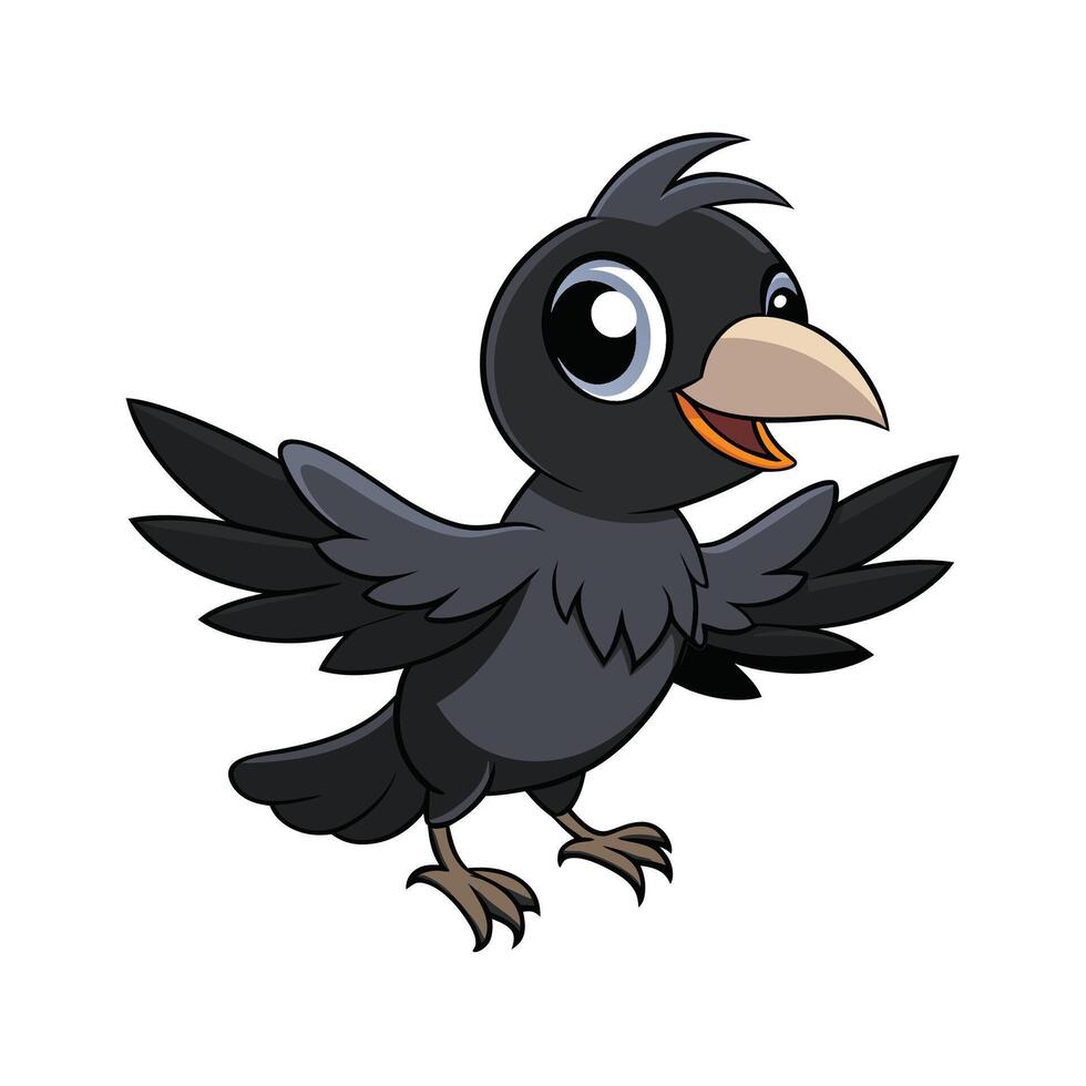 Cute Cartoon Crow with Open Wings Illustration vector