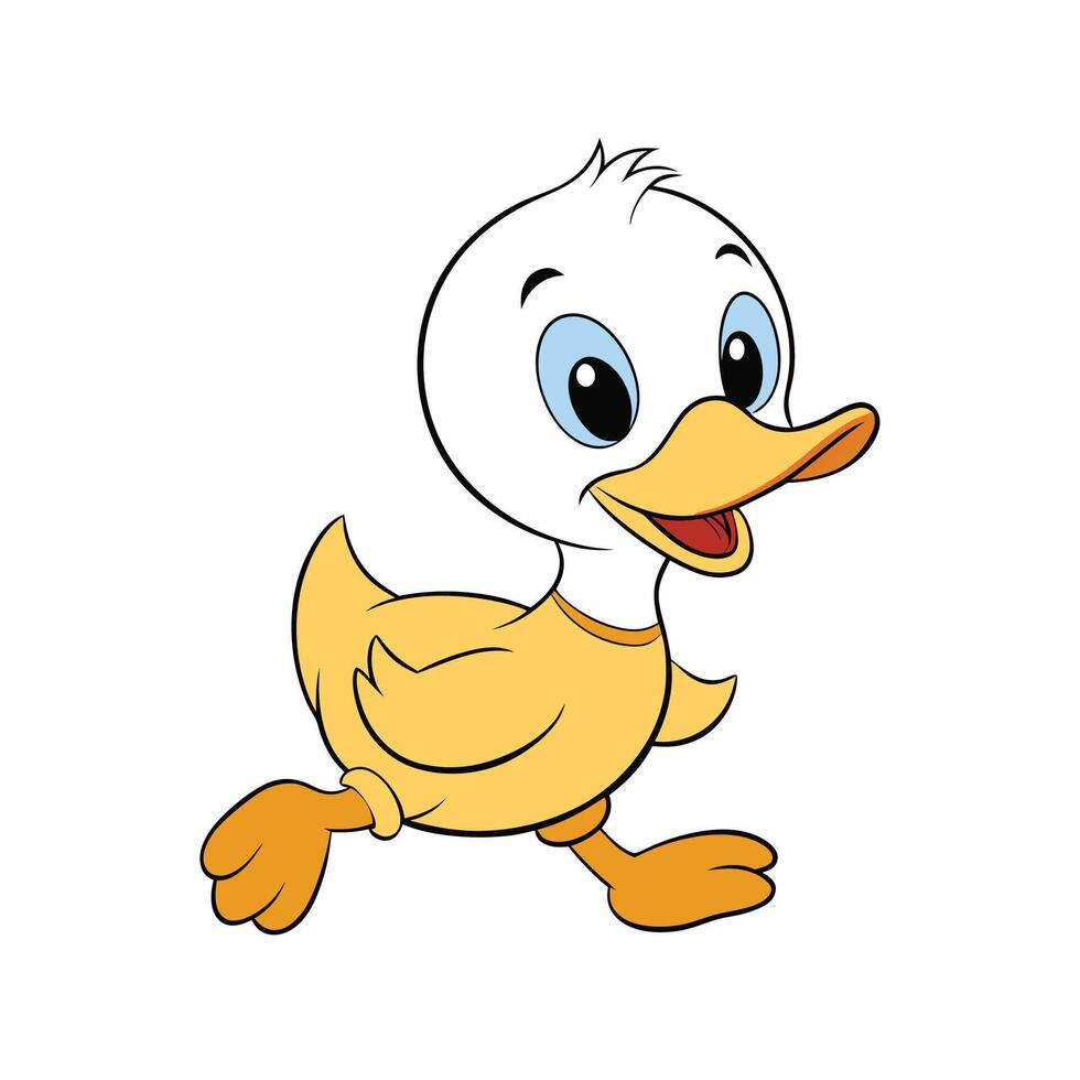 Cartoon Duckling Running, Cute Character Illustration, Joyful Run vector