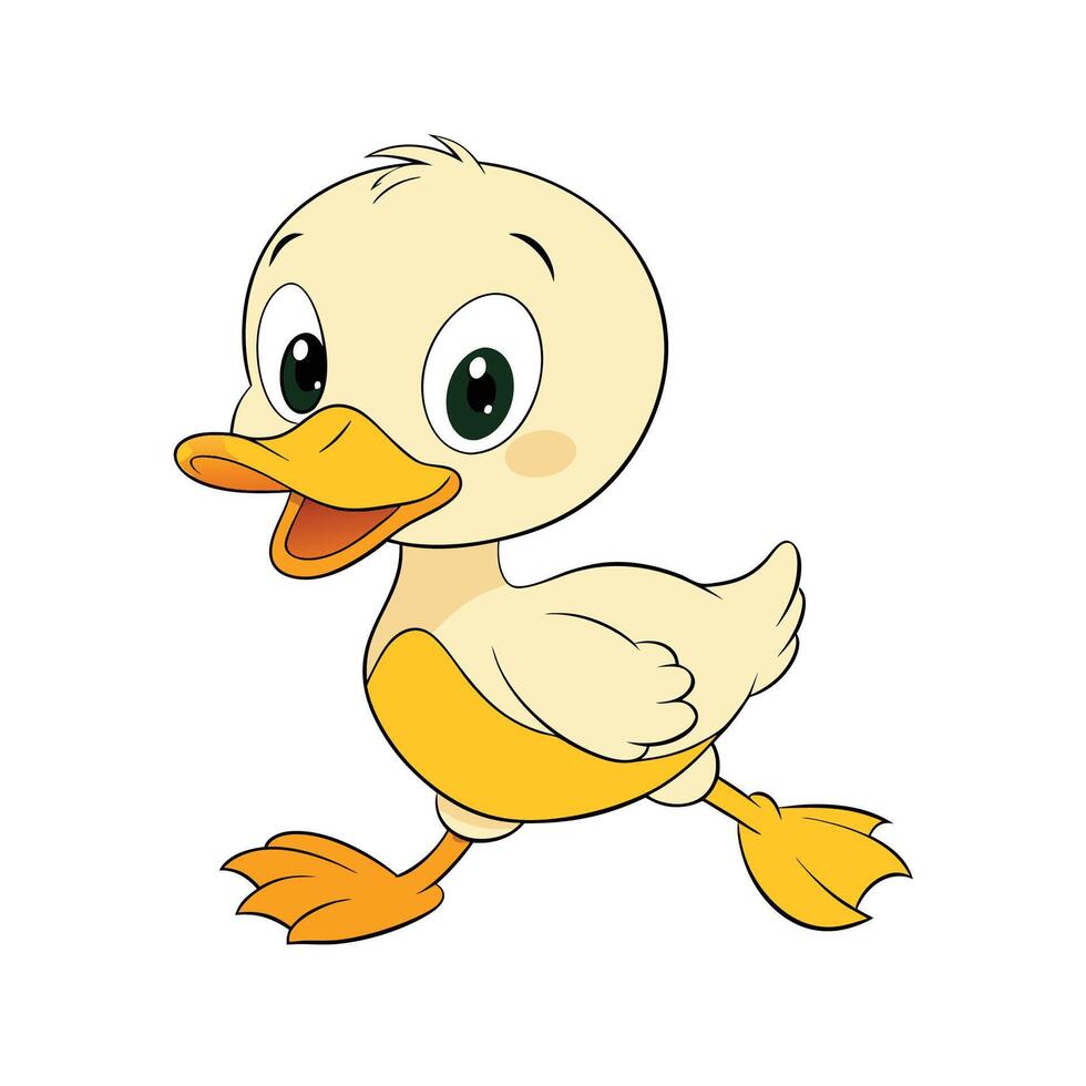 Cute Cartoon Duckling Running Happily, Illustration vector