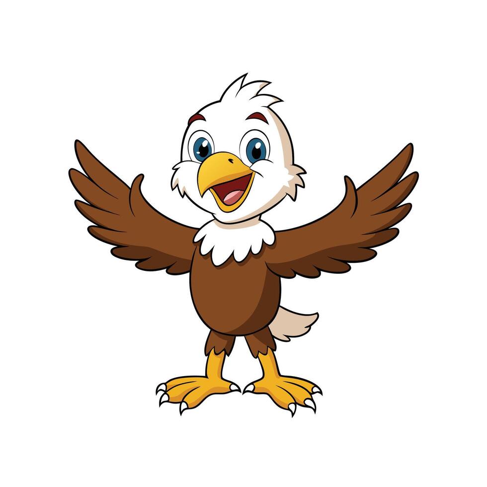 Cute Cartoon Eagle Character Illustration with Open Wings vector