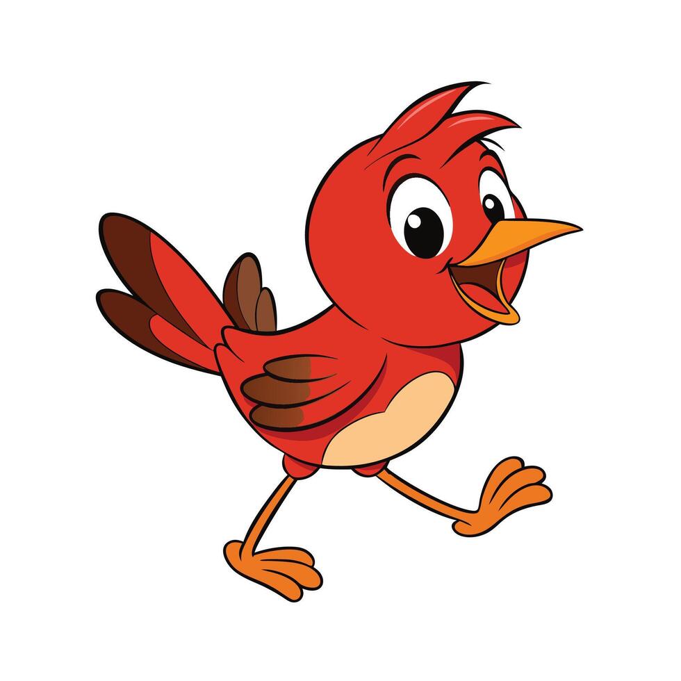 Cheerful Cartoon Red Bird Running on White Background vector