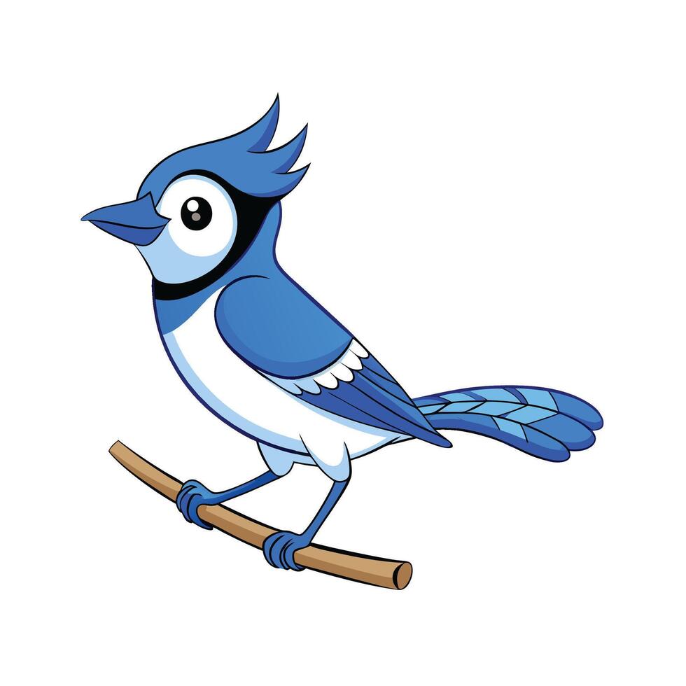 Cartoon Blue Jay perched on a branch illustration vector