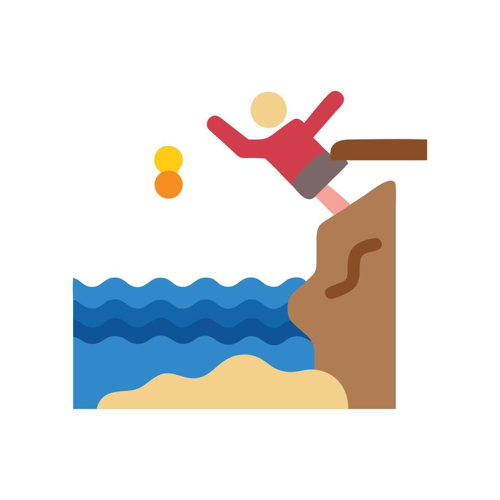 Cliff jumping into the sea at sunset illustration vector