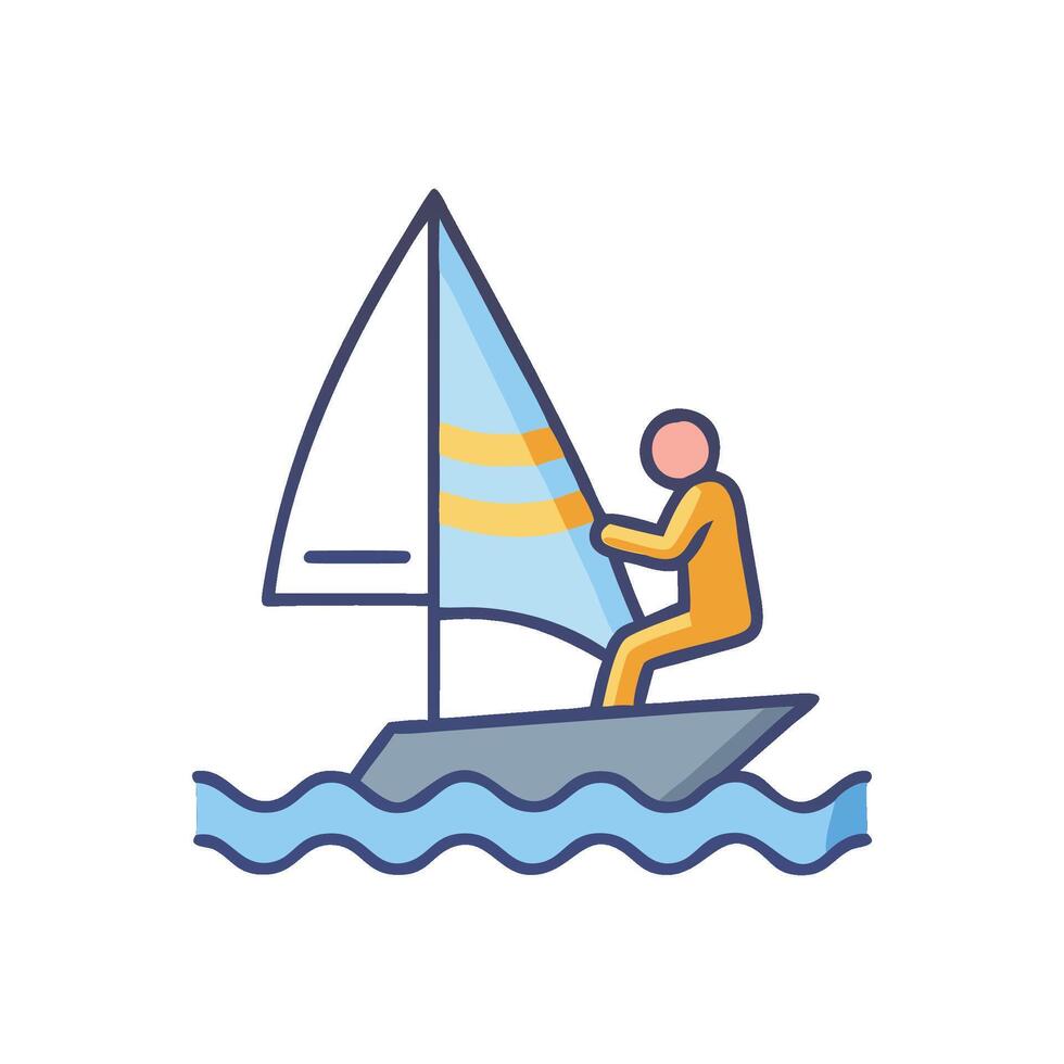 Sailboat Icon Man Sailing on the Water Waves vector