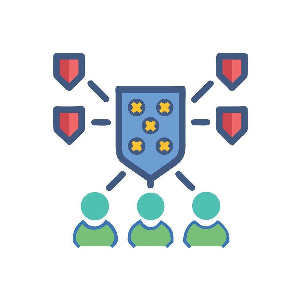 Team security with shield icon, data protection concept vector