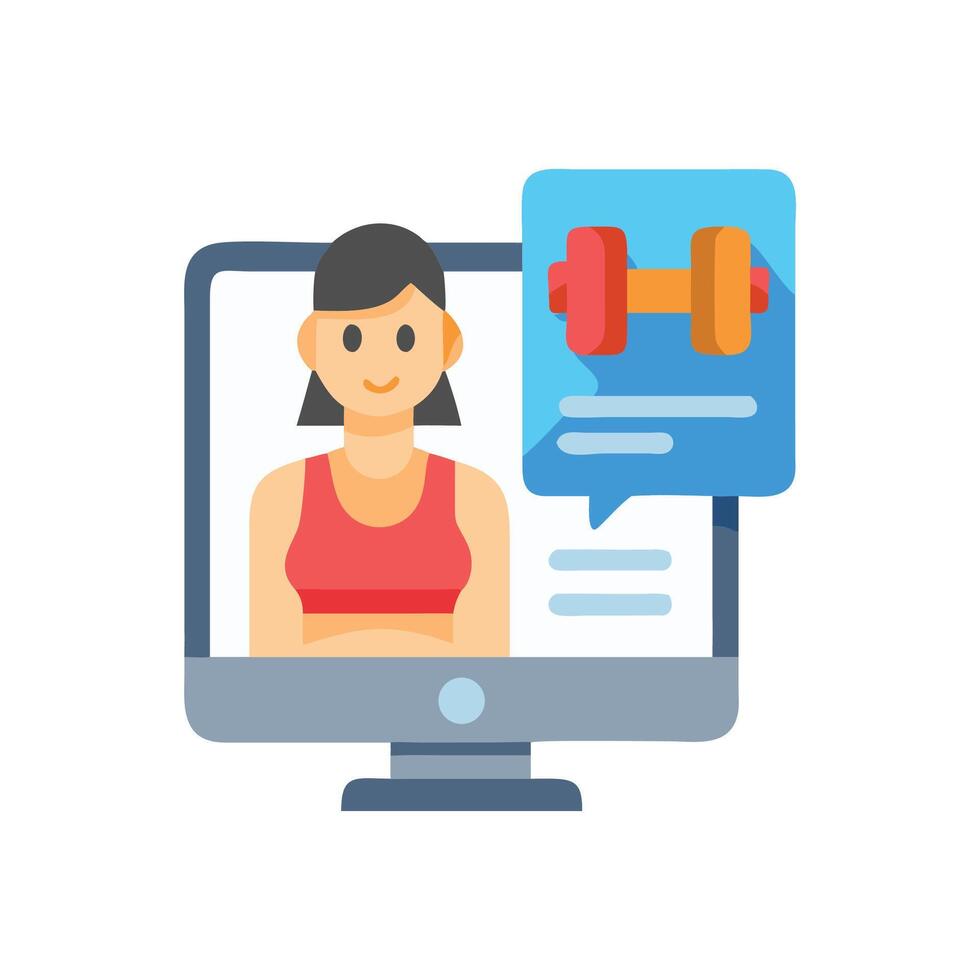 Online fitness coaching with a female trainer concept vector