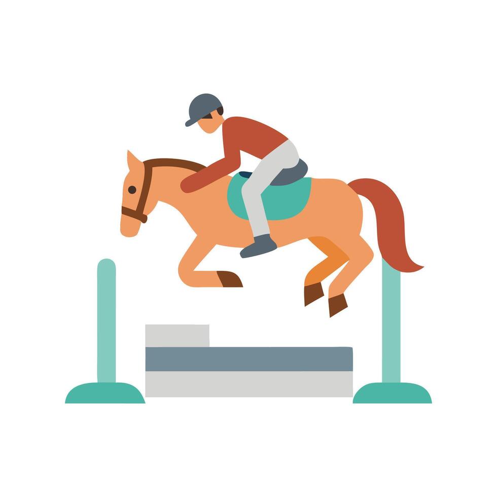 Horse and rider jumping hurdle obstacle illustration vector