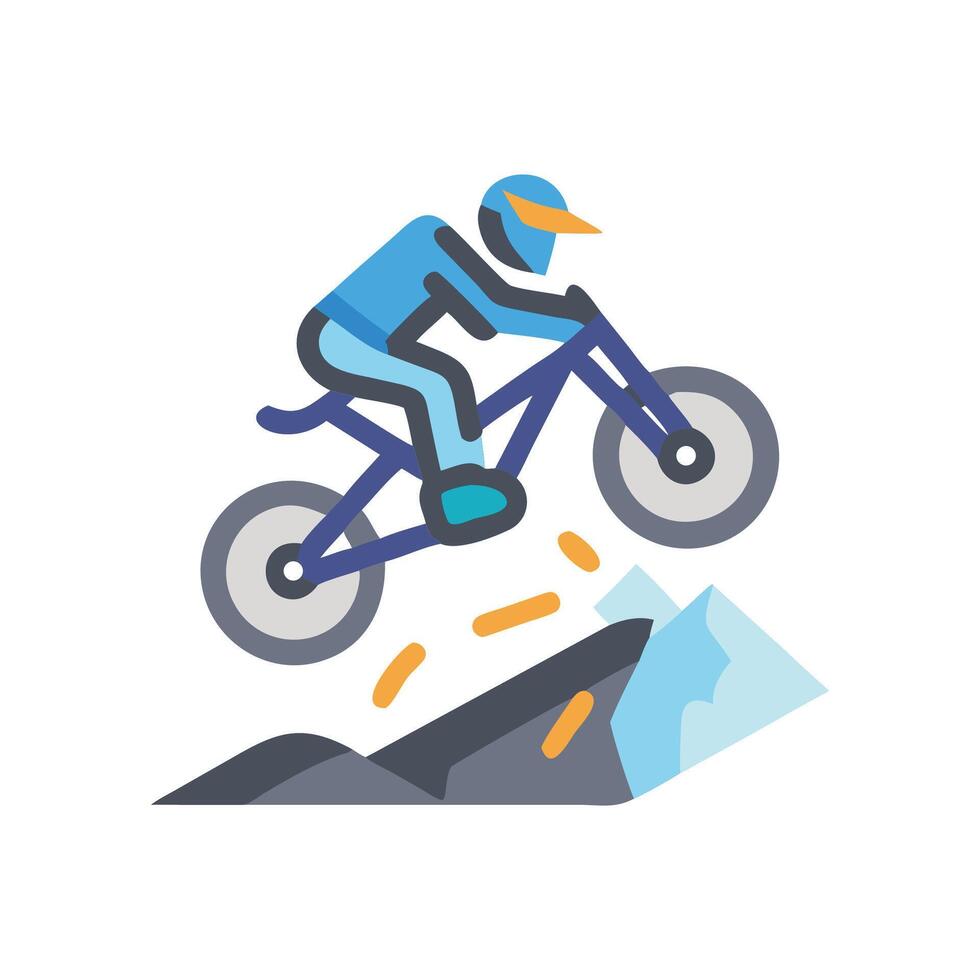 Mountain biker doing trick over rocky terrain vector